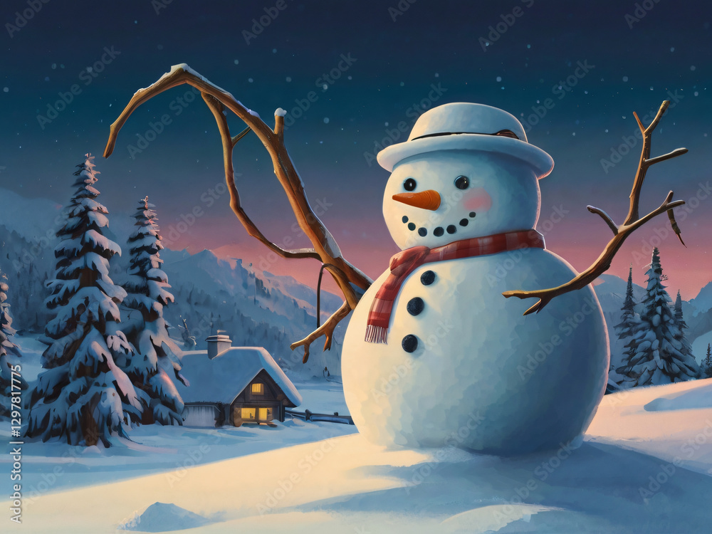 Fototapeta premium snowman in the snow