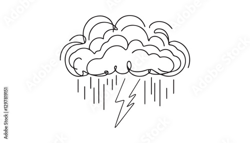Continuous one single minimal line drawing rain