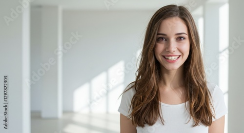 Beautiful young woman with a creepy smile in bright space Free Download Beautiful young woman with a creepy smile in bright space - GFXLoad