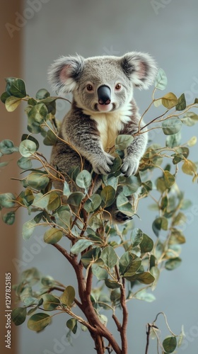 Koala Resting on a Branch Surrounded by Lush Green Leaves and Vibrant Yellow ...