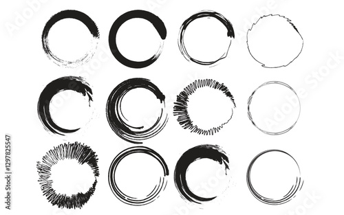 Grunge Circular Brush Strokes – Abstract Ink Circle Textures for Logos, Designs, and Backgrounds