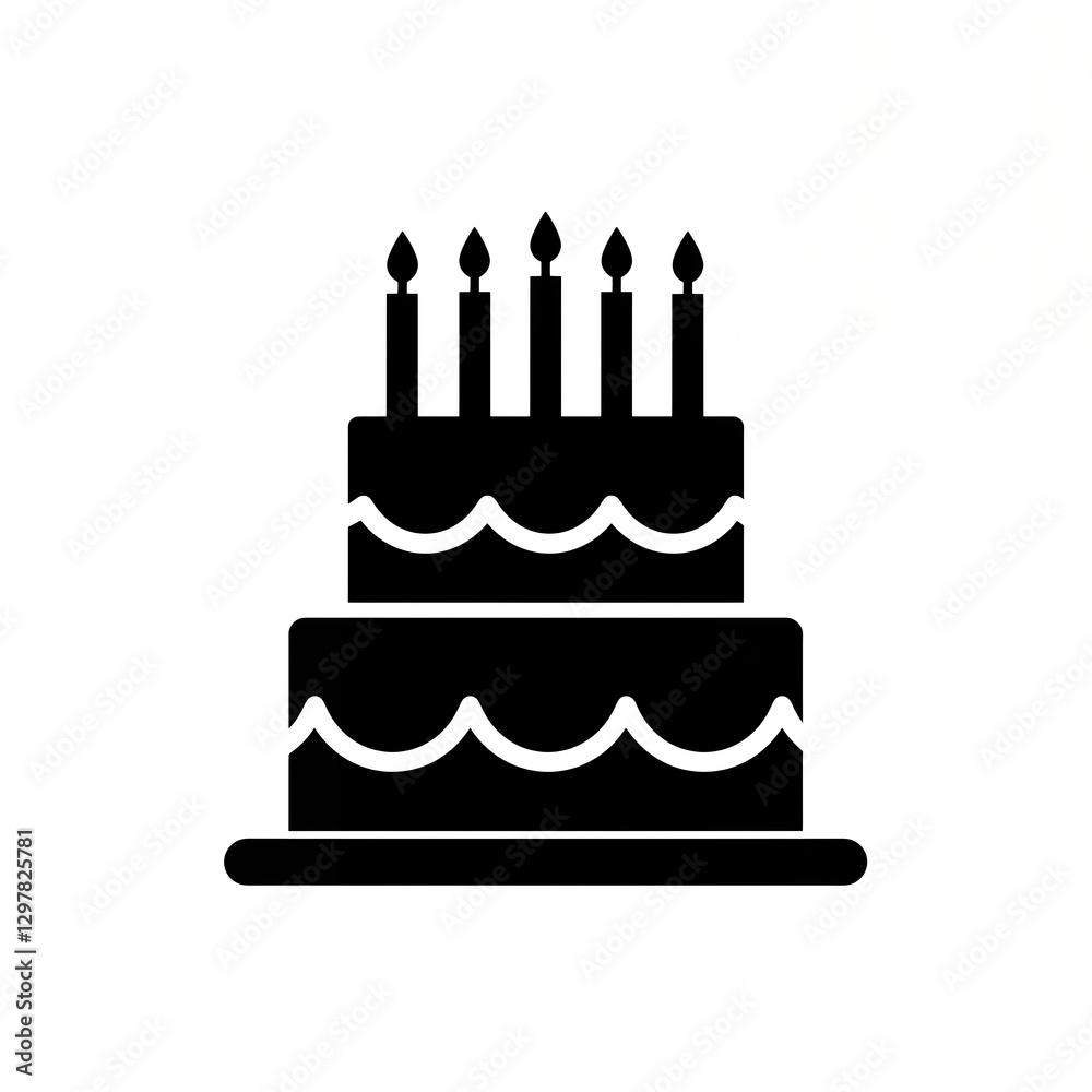 Stylized Birthday Cake Illustration with Candles in Black and White Stylized Birthday Cake Illustration with Candles in Black and White