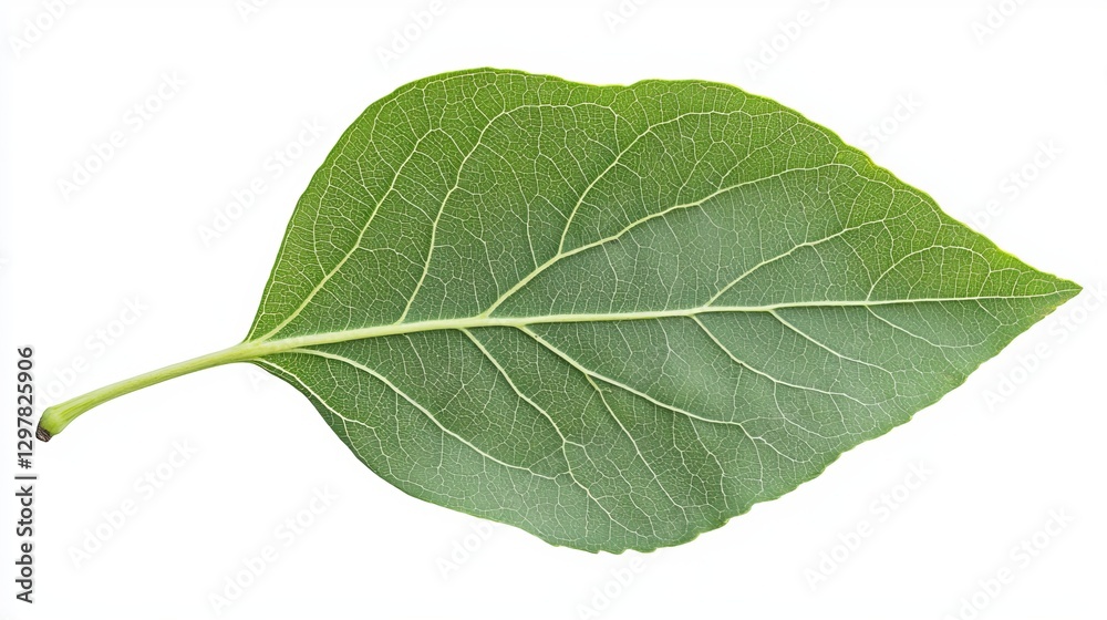 Obraz premium Single Green Leaf Detailed Texture Isolated White Background Botany Nature Photography High Resolution Image Perfect for Design Projects Botanical 