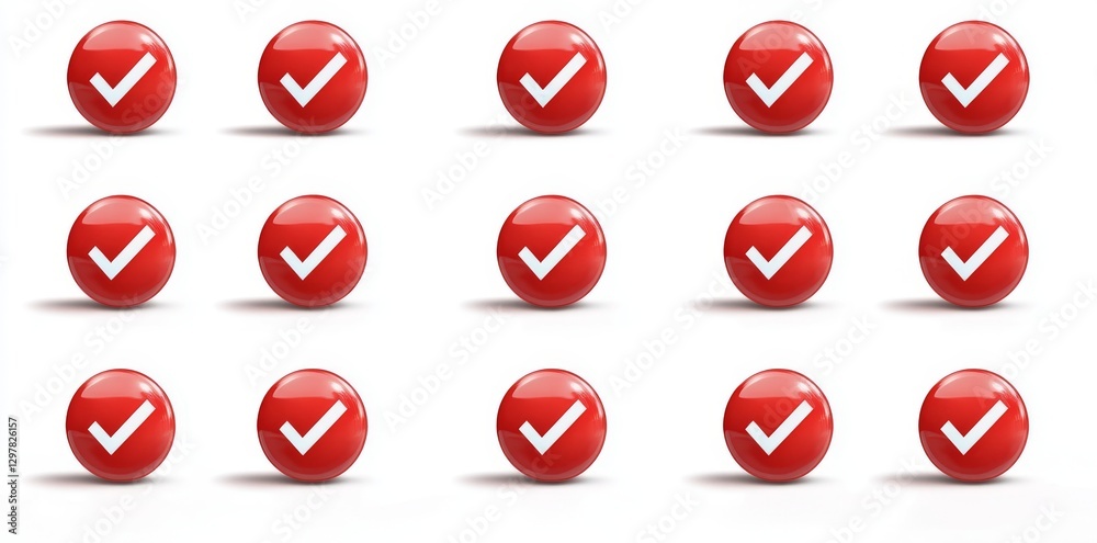 Set of Red Circle Check Mark Icons with Shadows - Square White Ticks and Crosses for Yes/No Responses, Great for UI Design and Digital Interaction Set of Red Circle Check Mark Icons with Shadows - Square White Ticks and Crosses for Yes/No Responses, Great for UI Design and Digital Interaction