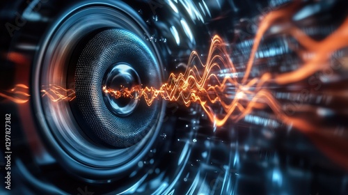 A dynamic image of a car speaker with sound waves or vibrations illustrated around it, conveying the power and clarity of the audio system.