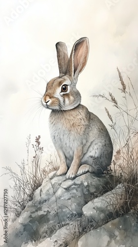 Brown Rabbit Sitting on a Rock in a Grassy Field During Daytime