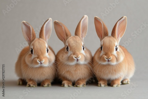 Cute Rabbits Sitting Side by Side on a Soft Surface in a Calm Indoor Setting