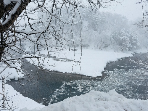 In the village of Shirakawago, Japan, covered in snow.
