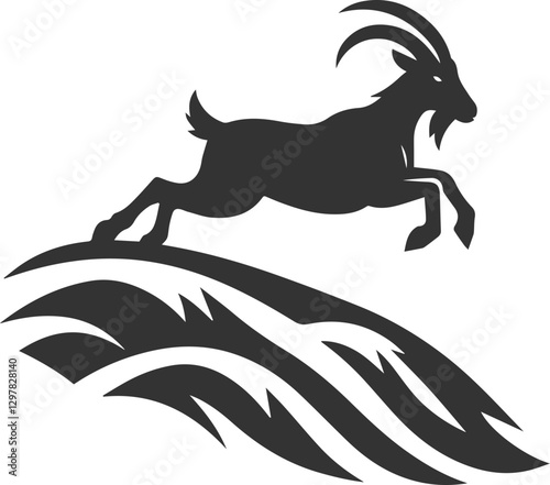 Goat bounding across uneven terrain animal vector silhouette