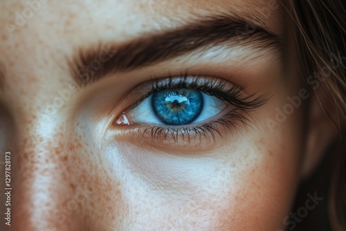 Bright Blue Eye Close-Up Highlighting Natural Beauty and Detail in Soft Lighting