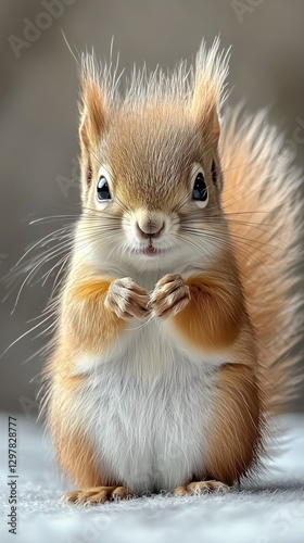 Cute Squirrel With Fluffy Fur Sits Calmly While Holding a Nut in Its Tiny Paws