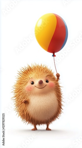 Cute Hedgehog Holding Colorful Balloon in a Joyful Autumn Setting With Fallin...