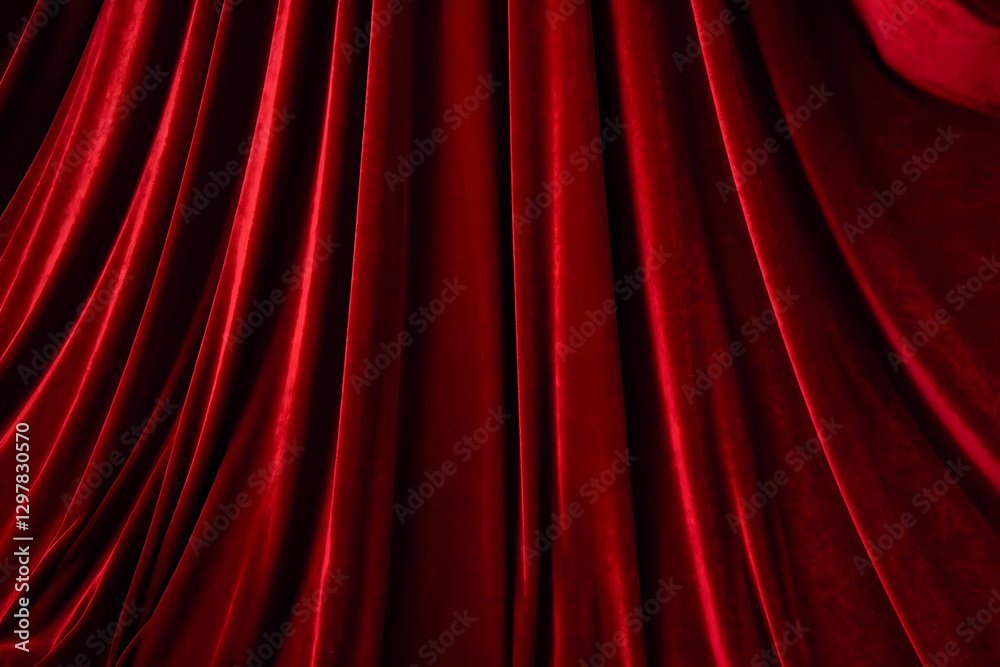 Fototapeta premium Thick red velvet curtain background, 300dpi