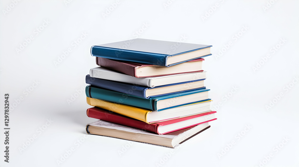 Stack Of Colorful Books On White Surface Depicting Education Literature And Knowledge Stack Of Colorful Books On White Surface Depicting Education Literature And Knowledge