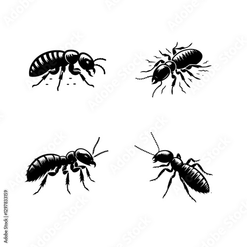 Termite Silhouette Vector Set – Detailed Insect Outline Illustrations for Design and Pest Control Graphics