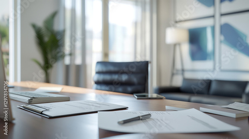 Wallpaper Mural office workspace with contract papers and pen on the table Torontodigital.ca