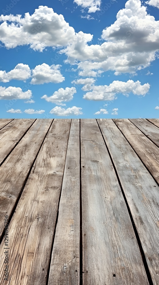 Rustic Weathered Wooden Planks Under a Bright Blue Summer Sky Rustic Weathered Wooden Planks Under a Bright Blue Summer Sky