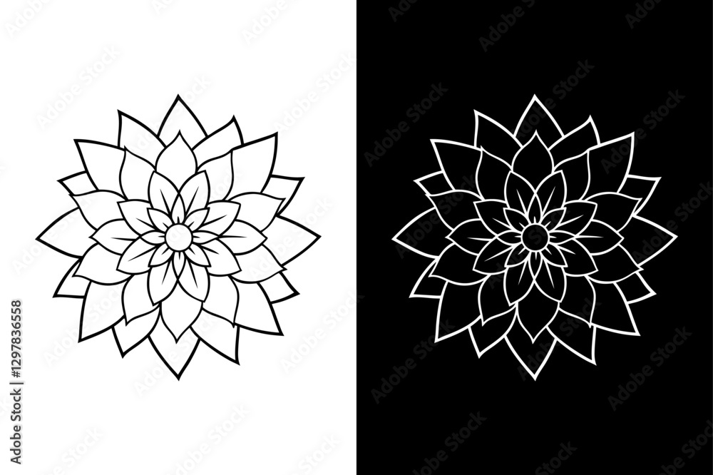 Obraz premium Dahlia Flower line icon Symbol Clean & Modern Black & White Art