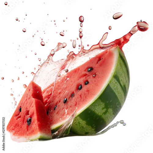 slice of watermelon, Watermelon Slices with Splashing Juice