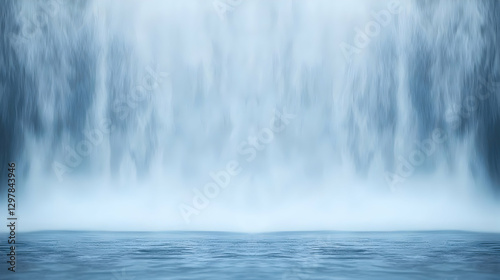 Vertical Waterfall Cascade With Flowing Water Against Blue Background