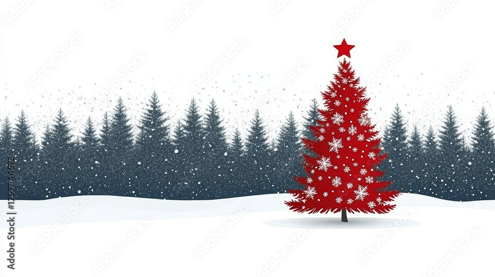 Obraz premium Festive christmas tree in snowy landscape holiday background perfect for greeting cards and seasonal design projects elegant and unique style