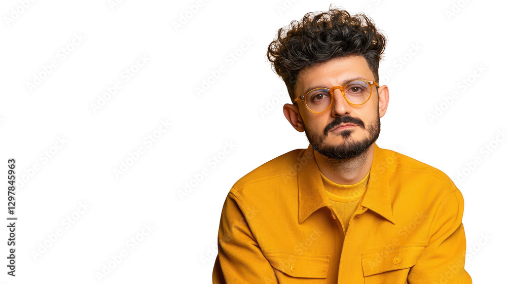 Fototapeta premium Stylish bearded man with glasses, a portrait capturing modern masculinity and intellectual style