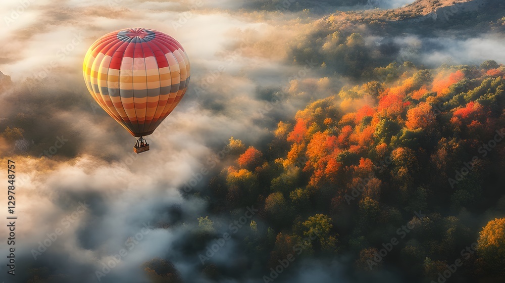 Fototapeta premium hot air balloon over autumn forest