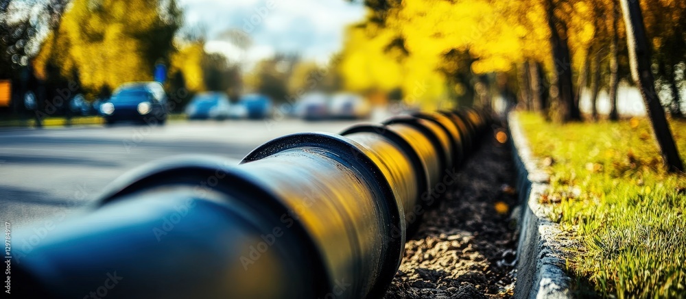 Fototapeta premium This image captures the contrast between natural and artificial elements in a roadside setting.