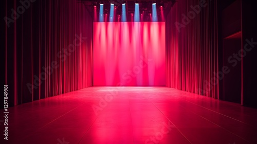 empty stage with red curtains and pink lighting photo