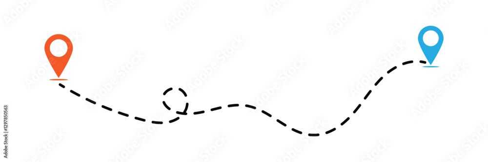 Fototapeta premium Route location dotted line with pointer map design vector. location pin icon symbol sign isolated on transparent background, map flat vector icon designs in eps 10.
