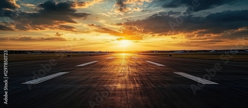 A serene sunset illuminating the vastness of an unoccupied runway.