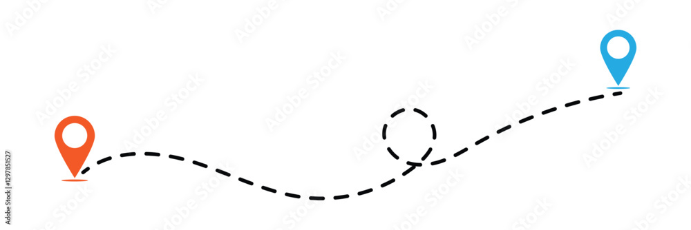 Fototapeta premium Route location dotted line with pointer map design vector. location pin icon symbol sign isolated on transparent background, map flat vector icon designs in eps 10.