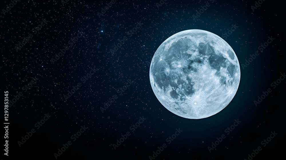 Full Moon Illuminating a Starry Night Sky with a Blue and Dark Background Full Moon Illuminating a Starry Night Sky with a Blue and Dark Background