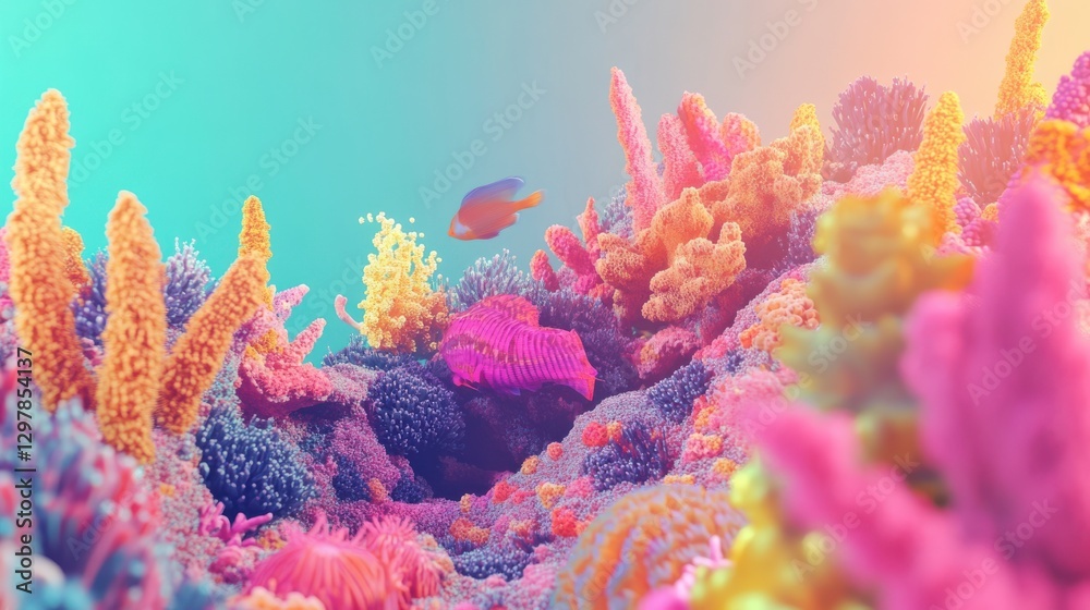 Fototapeta premium Colorful Underwater Landscape with Plants and Corals