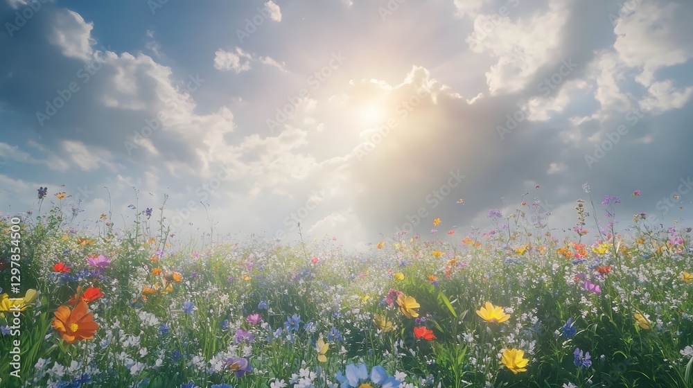 Fototapeta premium vibrant wildflower meadow under sunny sky