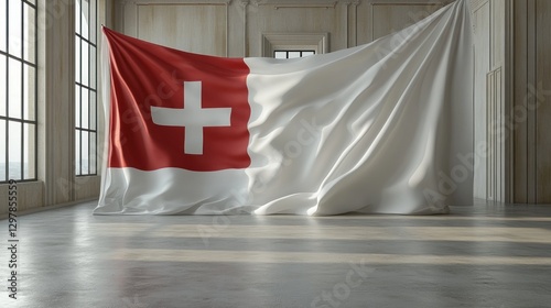 Draped Swiss Flag in Elegant Interior