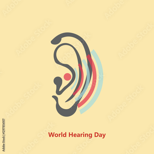 World Hearing Day concept. Illustration, vector. March 3. Ear and hearing sound wave.