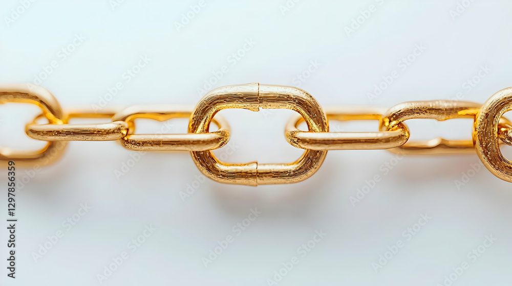 Fototapeta premium Close Up Of A Gold Chain With Textured Links Against A White Background