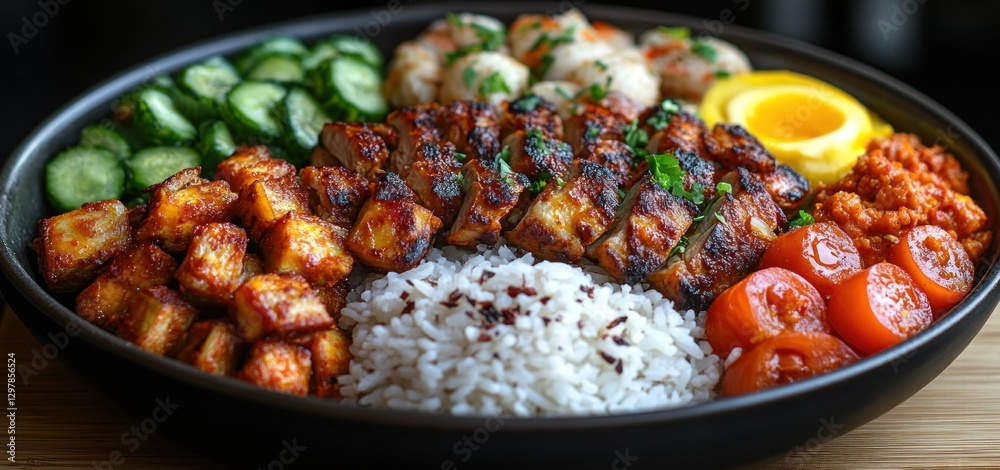 Fototapeta premium Delicious and Nutritious Grilled Chicken Rice Bowl