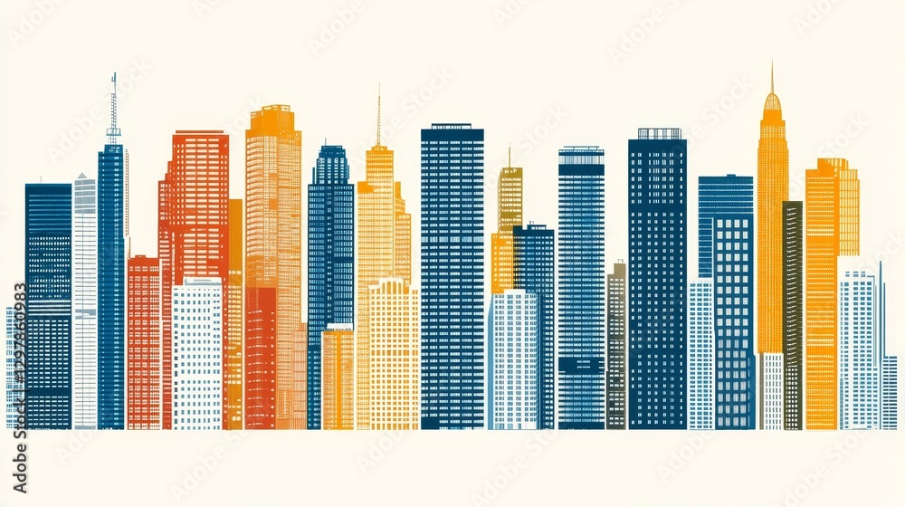 Obraz premium Vibrant city skyline illustration modern urban landscape background architectural silhouette cityscape design contemporary graphic concept