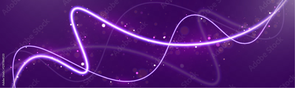 Obraz premium Abstract glowing light trails with bokeh and sparkles on a smooth background. Dynamic motion effect for futuristic, digital, and technology-themed designs. 