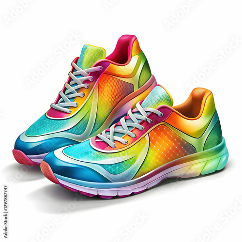 colour sport shoes on white background