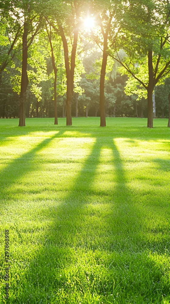 Sunlit Green Park Landscape With Trees And Grass Sunlit Green Park Landscape With Trees And Grass