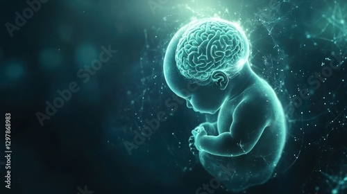 fetus brain development 3d render