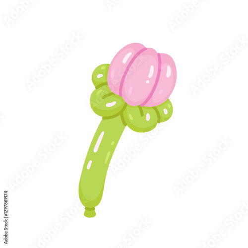 Realistic plant shaped balloon, cute flower tulip. Twisted helium latex ballon. Spring or summer symbol. Isolated flat vector illustration. Design element for greeting card, invitation card