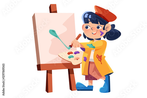 Girl Painting on Canvas Illustration