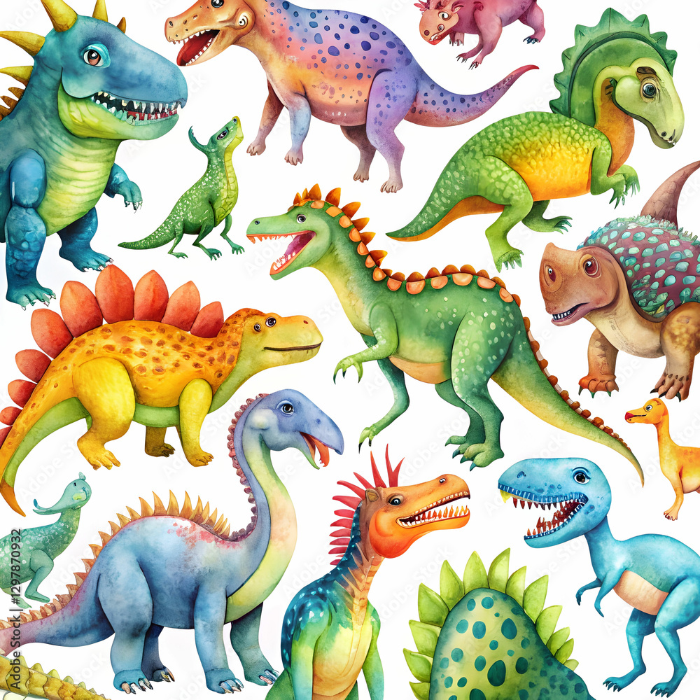 Fototapeta premium colourful hand drawn dinosaur collection