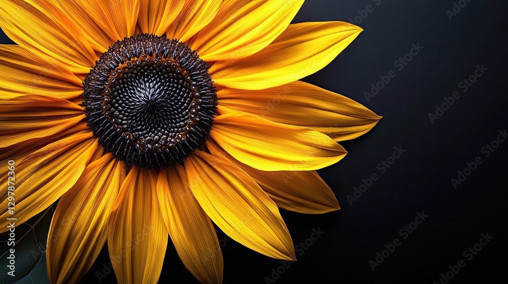 Obraz premium A blooming sunflower with vibrant yellow petals and a dark center