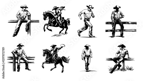 Cowboy Silhouette Bundle | Gunfight, Rodeo, and Rancher Poses
