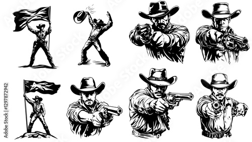 Cowboy Silhouette Bundle | Gunfight, Rodeo, and Rancher Poses
